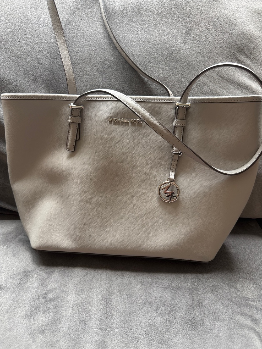 Michael Kors Grey Leather Tote with Logo Charm